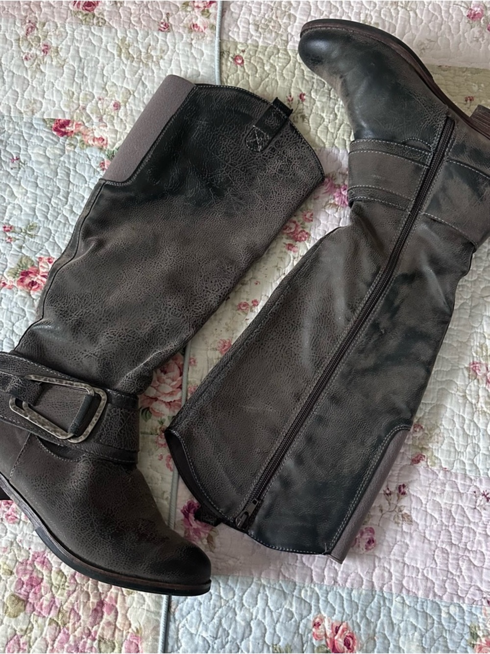 Knee High Distressed leather Boots with buckle detailing